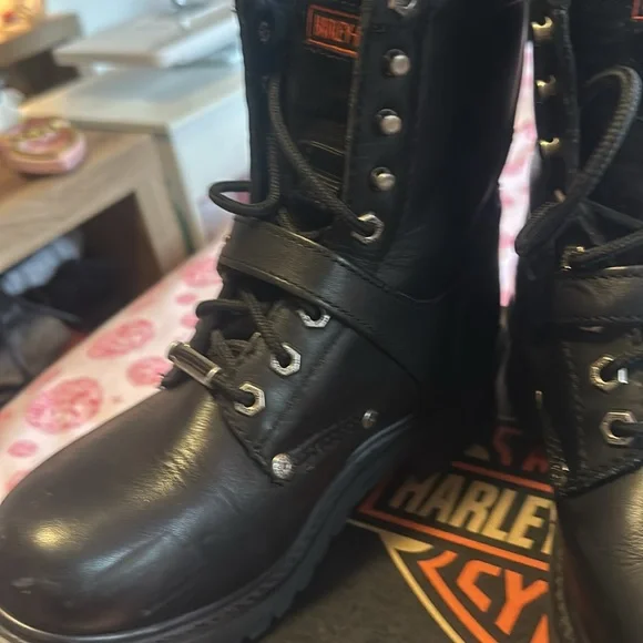 Harley Davison, black leather tie boots - Picture 6 of 10